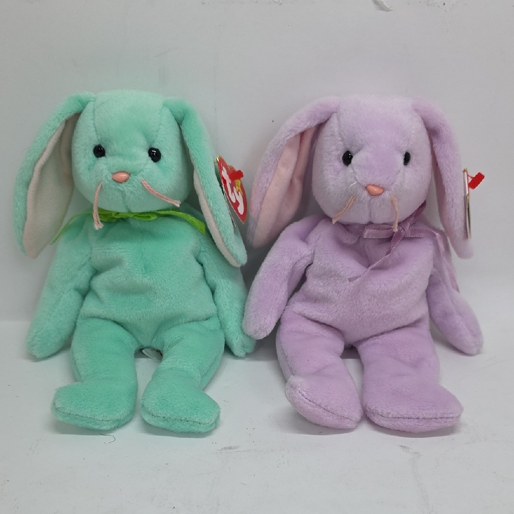 NWT Pair of Easter Beanie Babies Pink Floppity & Green Hippity